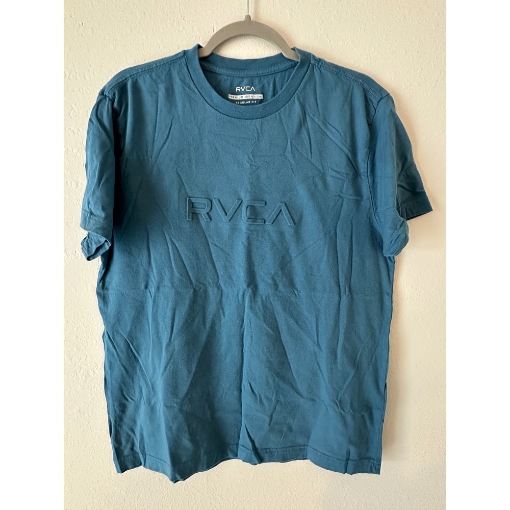 RVCA Big RVCA Embossed T-Shirt Mens SZ M Cool Blue Premium Midweight AVYZT01846